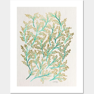 Green Gold Branches Posters and Art